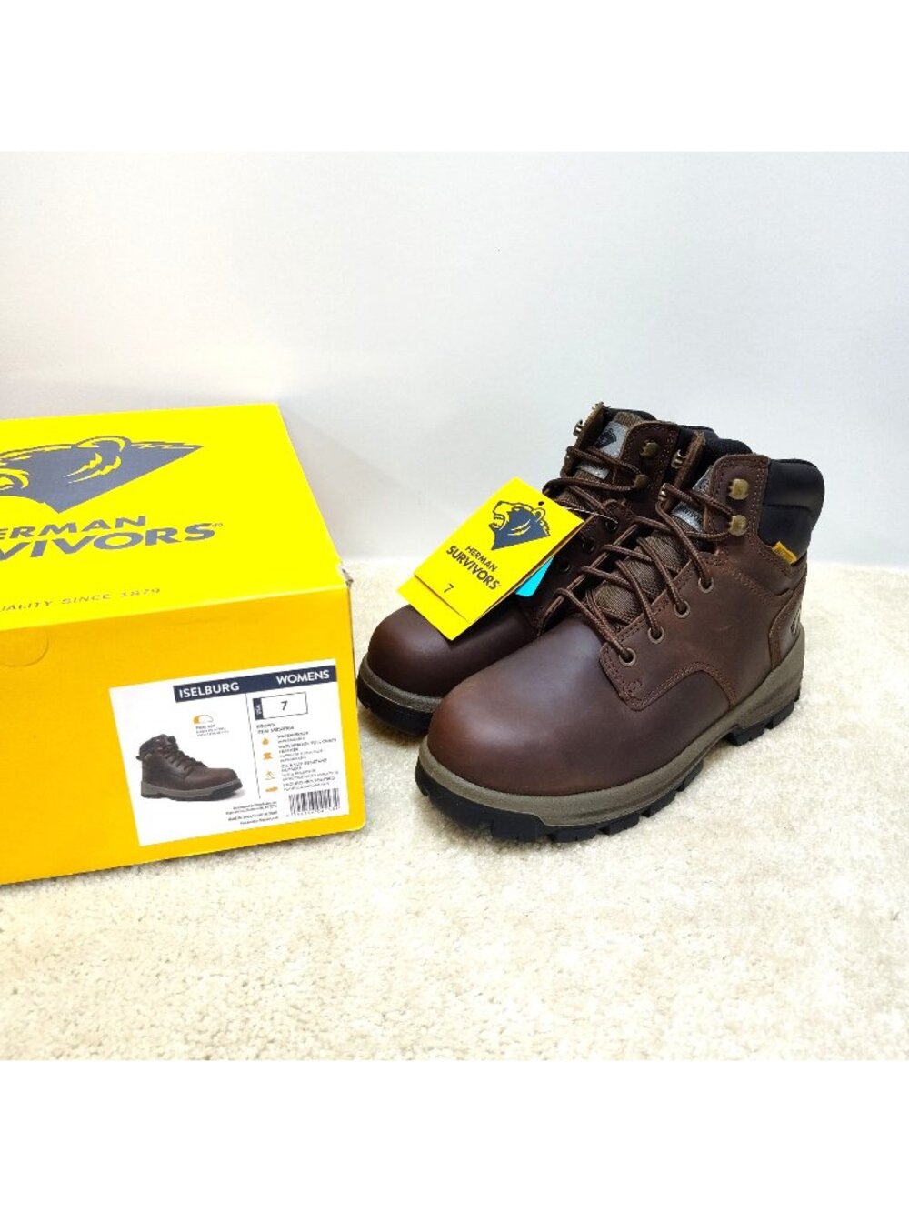 Herman Survivors Womens US 7 Iselburg Brown Steel Toe Waterproof Work Boots NIB